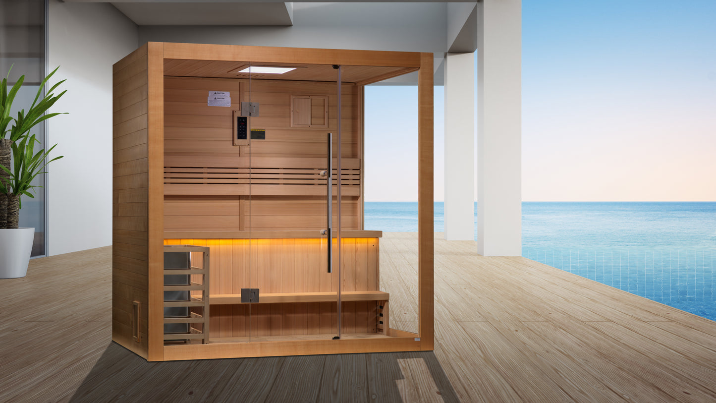 Golden Designs "Forssa Edition" 3 Person Indoor Traditional Sauna (GDI-7203-01) - Canadian Red Cedar Interior