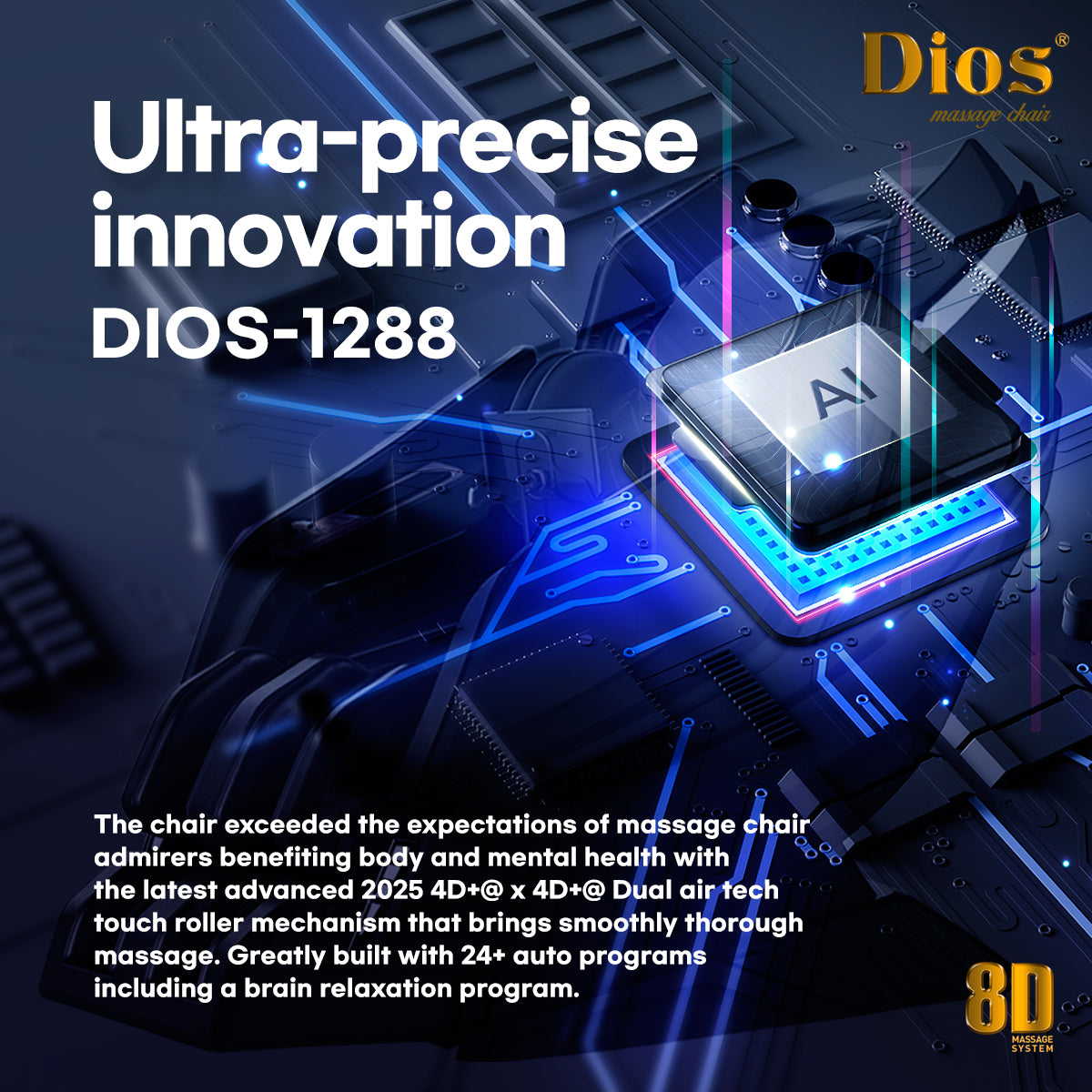 Kahuna Dios 1288  Massage Chair - 8D AI Dual Air Tech Touch Roller SL-Track with Brain Relaxation- Brown