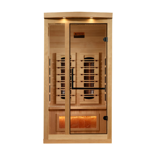 Golden Designs 1-2-Person Full Spectrum PureTech™ Near Zero EMF (Under 3MG) FAR Infrared Sauna with Himalayan Salt Bar (Canadian Hemlock)