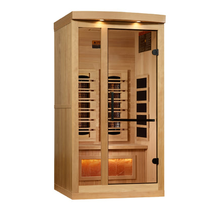 Golden Designs 1-2-Person Full Spectrum PureTech™ Near Zero EMF (Under 3MG) FAR Infrared Sauna with Himalayan Salt Bar (Canadian Hemlock)