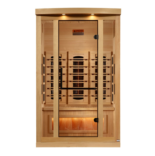 Golden Designs 2-Person Full Spectrum PureTech™ Near Zero (Under 3MG) EMF FAR Infrared Sauna with Himalayan Salt Bar (Canadian Hemlock)