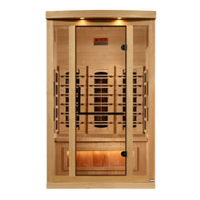 Load image into Gallery viewer, Golden Designs 2-Person Full Spectrum PureTech™ Near Zero (Under 3MG) EMF FAR Infrared Sauna with Himalayan Salt Bar (Canadian Hemlock)