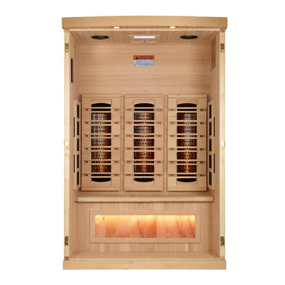 Golden Designs 2-Person Full Spectrum PureTech™ Near Zero (Under 3MG) EMF FAR Infrared Sauna with Himalayan Salt Bar (Canadian Hemlock)