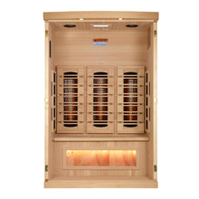 Load image into Gallery viewer, Golden Designs 2-Person Full Spectrum PureTech™ Near Zero (Under 3MG) EMF FAR Infrared Sauna with Himalayan Salt Bar (Canadian Hemlock)