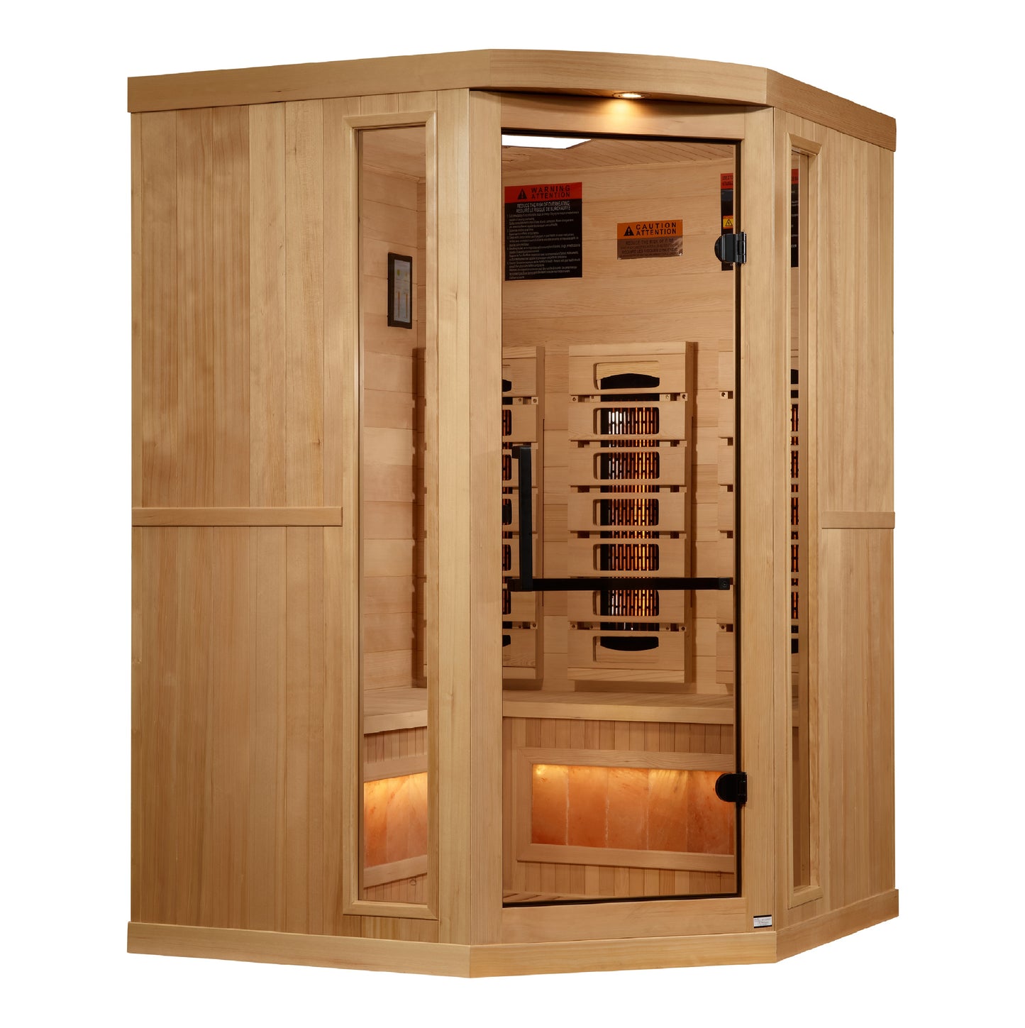 Golden Designs 3-Person Corner Full Spectrum PureTech™ Near Zero EMF (Under 3MG) FAR Infrared Sauna with Himalayan Salt Bar (Canadian Hemlock)