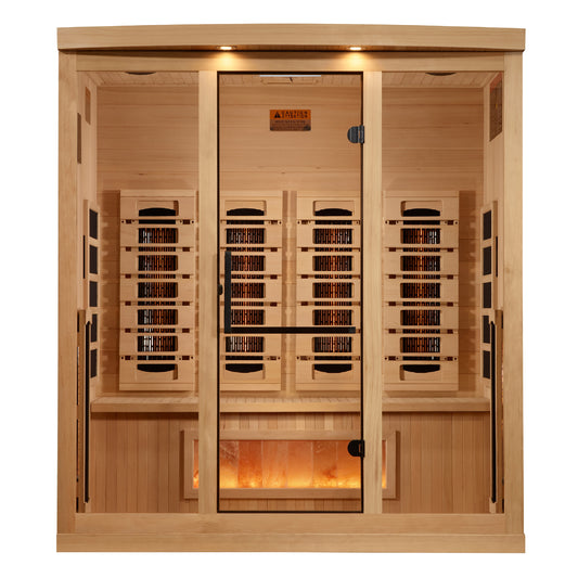 Golden Designs 4-Person Full Spectrum PureTech™ Near Zero EMF (Under 3MG) FAR Infrared Sauna with Himalayan Salt Bar (Canadian Hemlock)