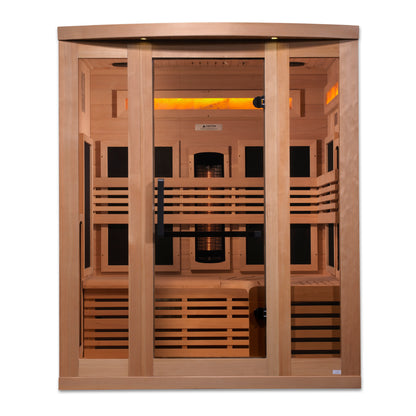 Golden Designs 3-Person Full Spectrum PureTech™ Near Zero EMF (Under 3MG) FAR Infrared Sauna with Himalayan Salt Bar (Canadian Hemlock)