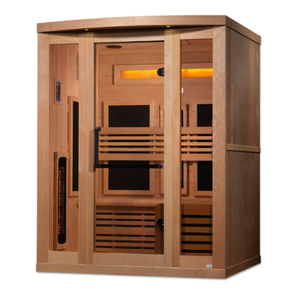 Golden Designs 3-Person Full Spectrum PureTech™ Near Zero EMF (Under 3MG) FAR Infrared Sauna with Himalayan Salt Bar (Canadian Hemlock)