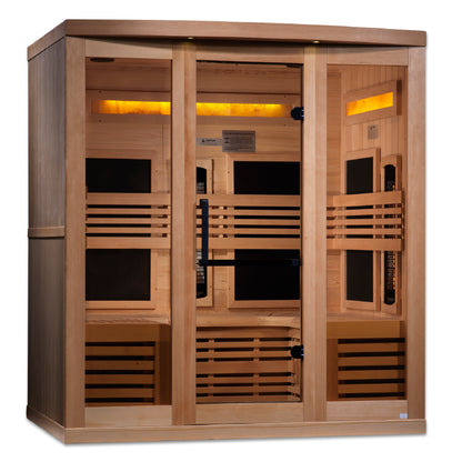 Golden Designs 6-Person Full Spectrum PureTech™ Near Zero EMF (Under 3MG) FAR Infrared Sauna with Himalayan Salt Bar (Canadian Hemlock)
