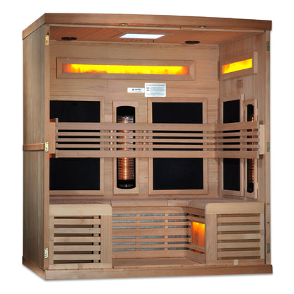 Golden Designs 6-Person Full Spectrum PureTech™ Near Zero EMF (Under 3MG) FAR Infrared Sauna with Himalayan Salt Bar (Canadian Hemlock)