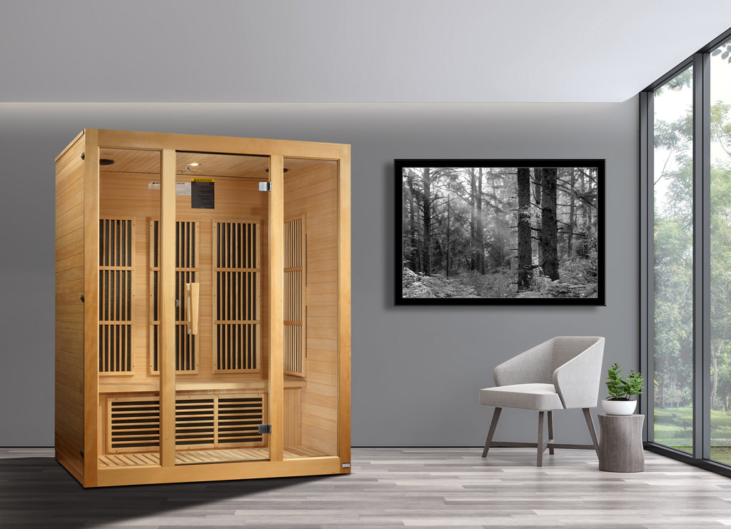 Maxxus Bellevue 3-Person Low EMF (Between 5-10 MG) FAR Infrared Sauna (Canadian Hemlock)Maxxus Bellevue 3-Person Low EMF (Between 5-10 MG) FAR Infrared Sauna (Canadian Hemlock)