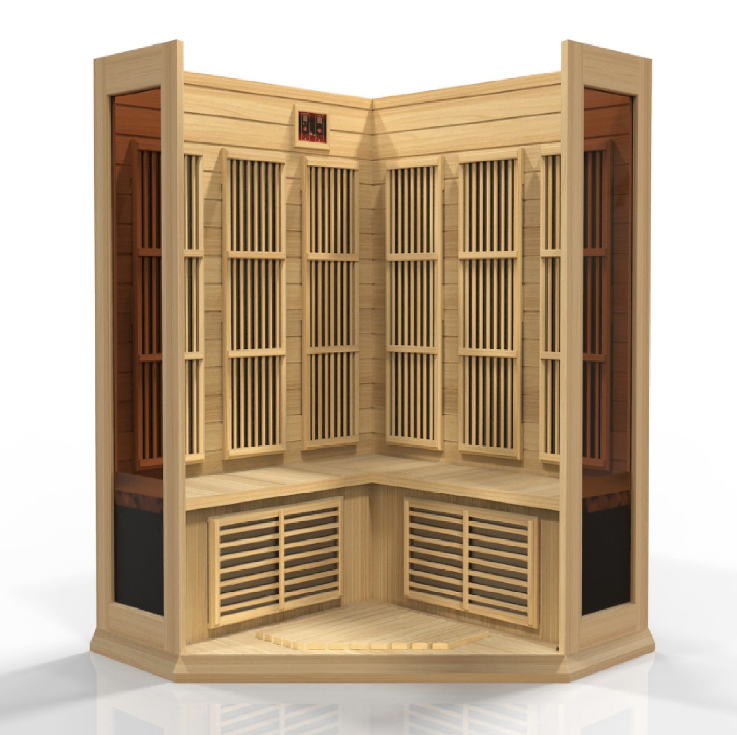 Maxxus 3-Person Corner Low EMF (Between 5-10 MG) FAR Infrared Sauna (Canadian Hemlock)
