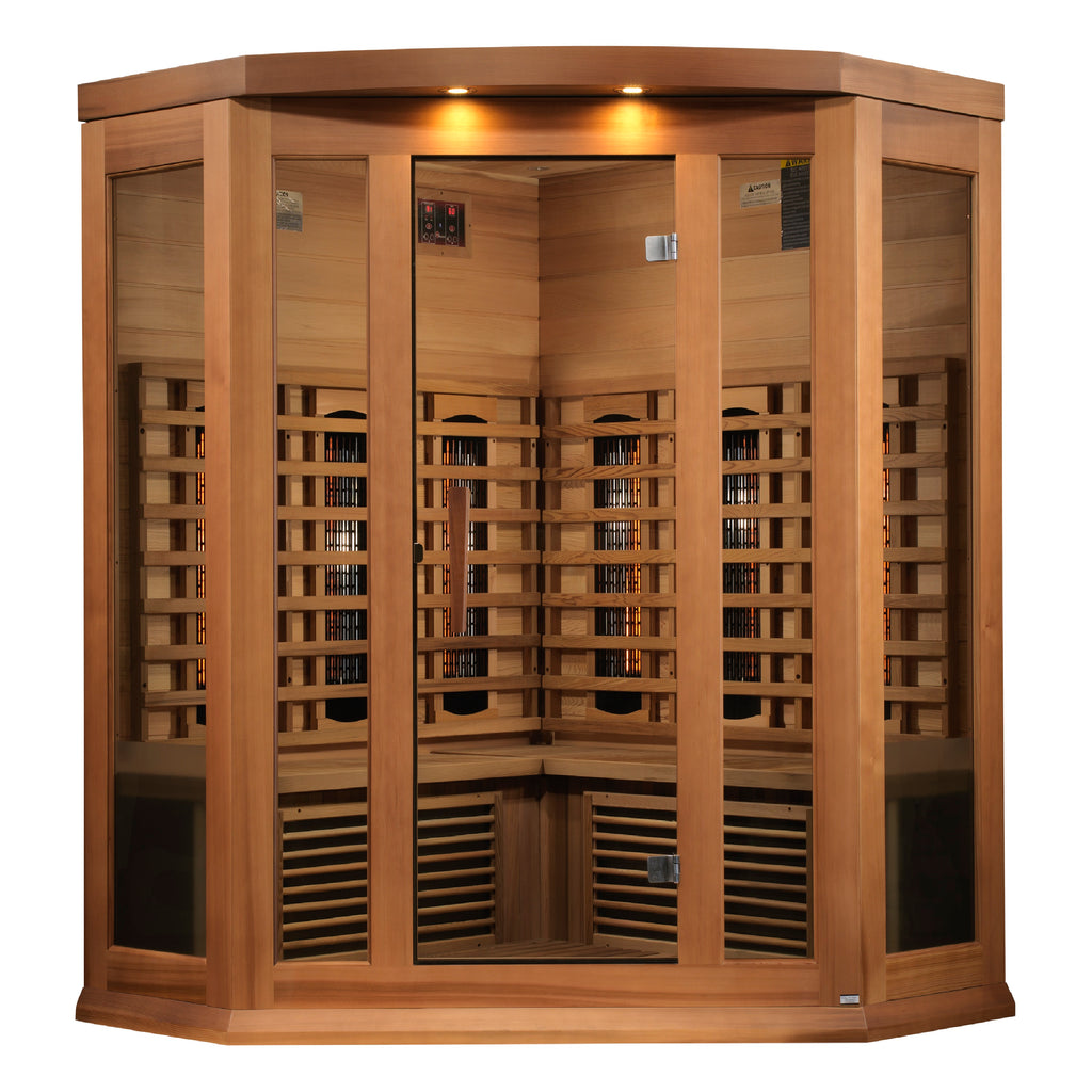 Maxxus 3-Person Corner Full Spectrum Near Zero EMF  FAR Infrared Sauna (Canadian Red Cedar)
