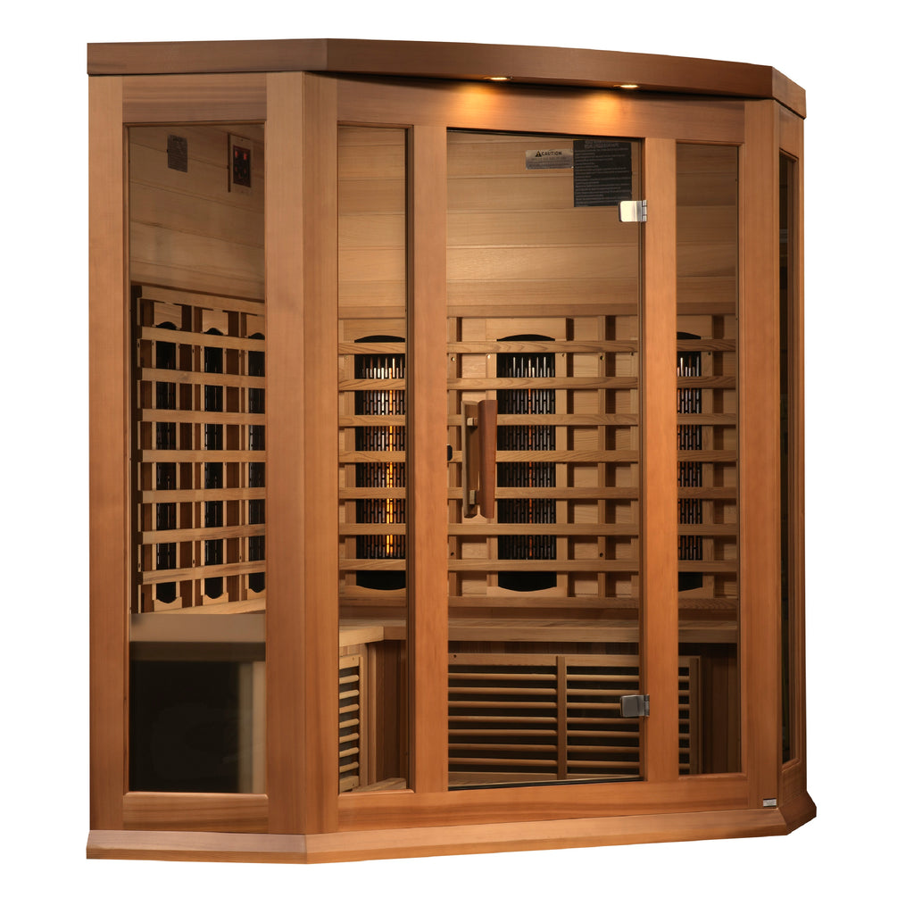 Maxxus 3-Person Corner Full Spectrum Near Zero EMF  FAR Infrared Sauna (Canadian Red Cedar)