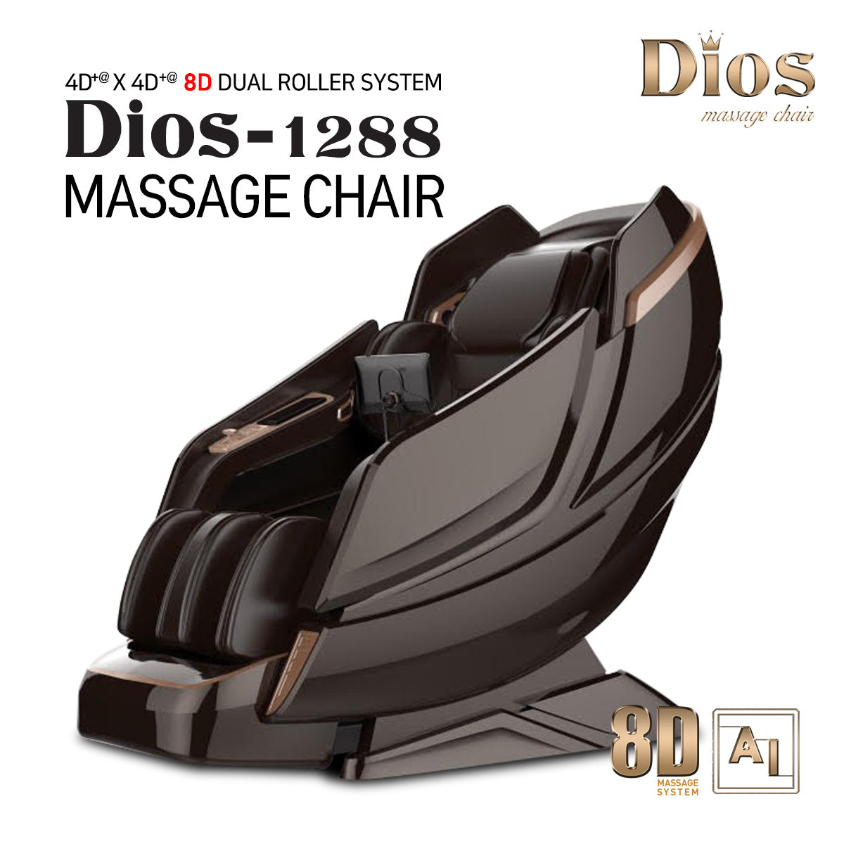 Kahuna Dios 1288  Massage Chair - 8D AI Dual Air Tech Touch Roller SL-Track with Brain Relaxation- Brown