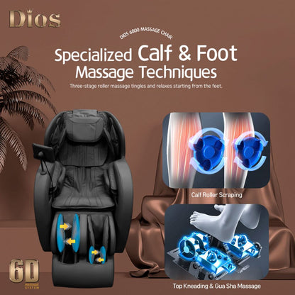 Dios 6800 Massage Chair 6D Dual Core Air Roller SL-track  Black/Gray